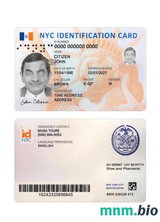 Przykład nowej karty identyfikacyjnej stanu Nowy Jork (USA) w formacie PSD, w pełni edytowalny